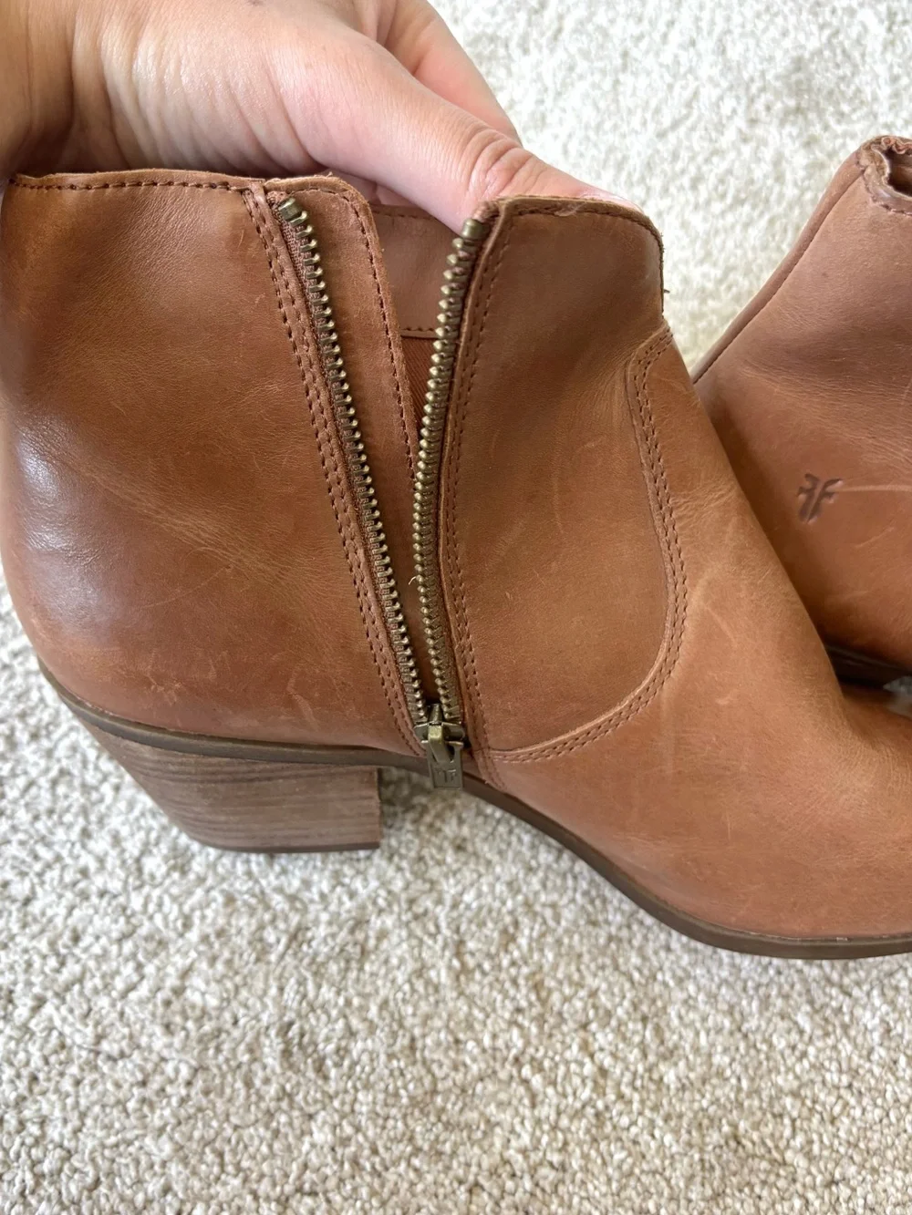 Frye Jennifer Ankle Booties Brown Leather Round Pointed Toe Western